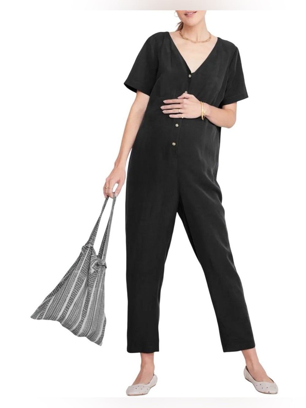 Hatch collection maternity Noelle linen tencel black jumpsuit size 0/XS